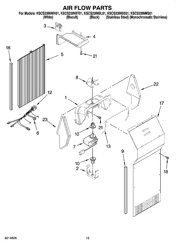AIR FLOW PARTS Diagram and Parts List for KSCS23INMS01  KitchenAid Refrigerator