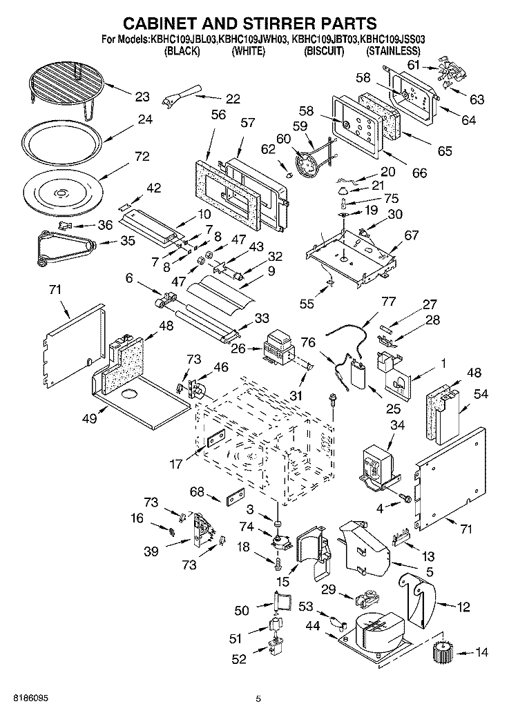 CABINET AND STIRRER PARTS Diagram and Parts List for KBHC109JBT03  KitchenAid Microwave Oven Combo