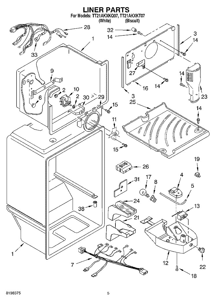 LINER Diagram and Parts List for TT21AKXKT07  Estate Refrigerator