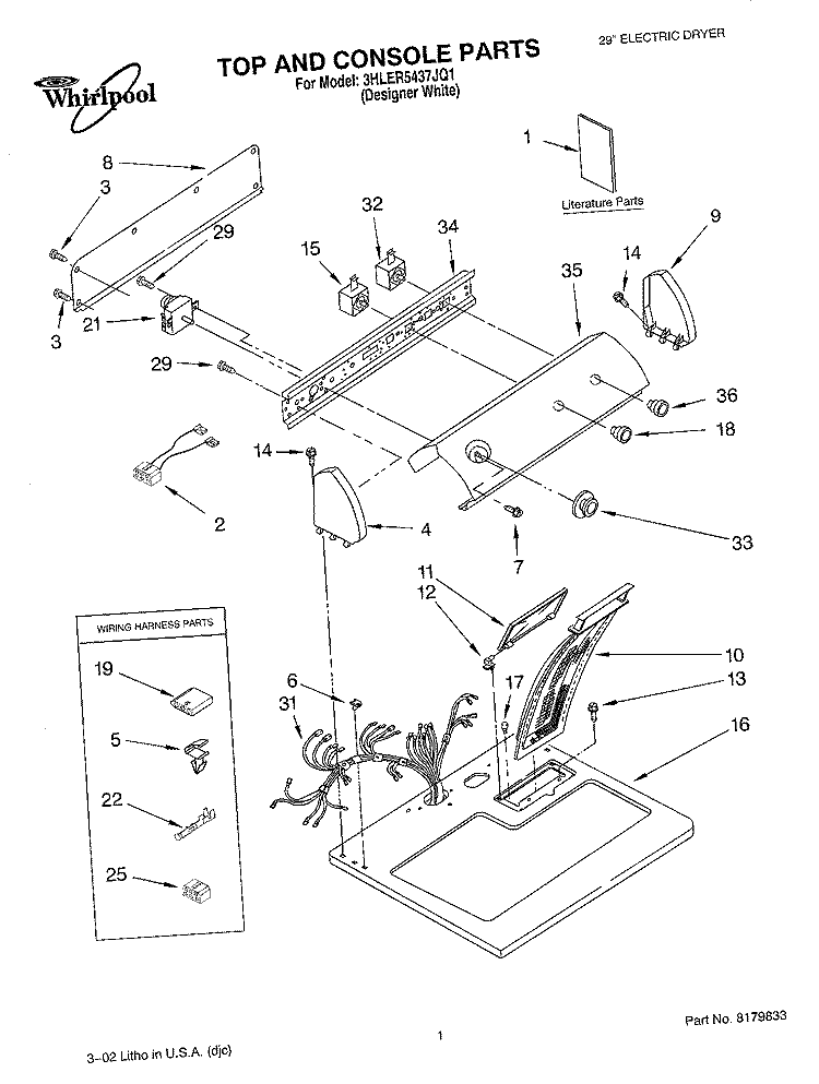 SECTION Diagram and Parts List for 3HLER5437JQ1  Whirlpool Dryer