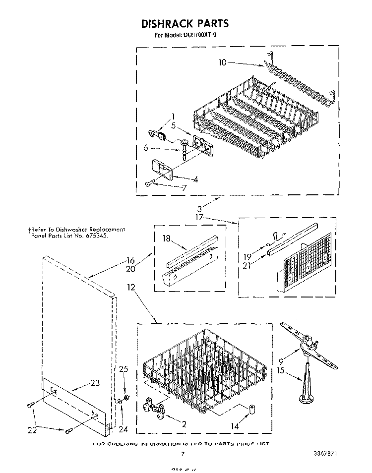 DISHRACK Diagram and Parts List for DU9700XT0  Whirlpool Dishwasher