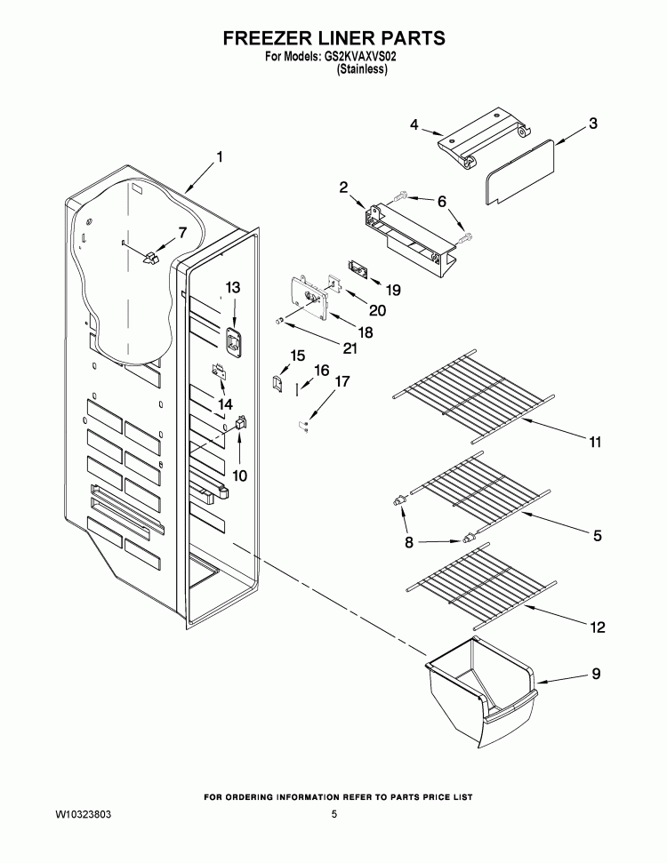 FREEZER LINER PARTS Diagram and Parts List for GS2KVAXVS02  Whirlpool Refrigerator