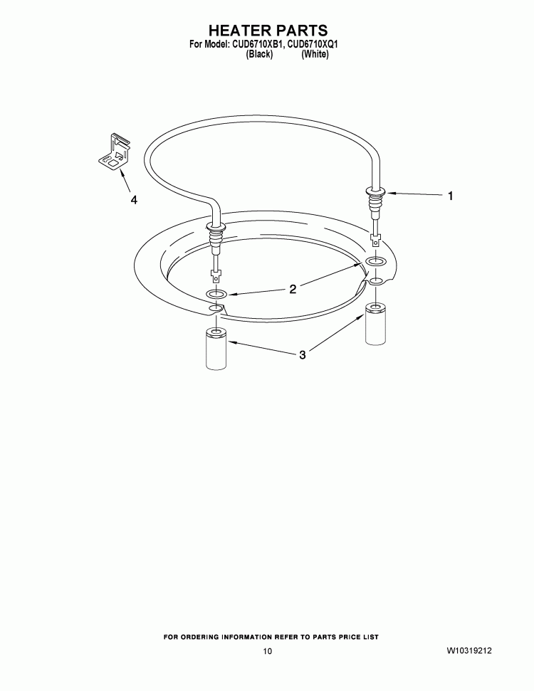 HEATER PARTS Diagram and Parts List for CUD6710XB1  Crosley Dishwasher