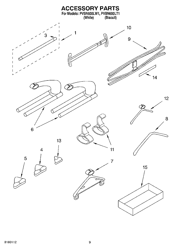 ACCESSORY PARTS Diagram and Parts List for PVBN600LW1  Whirlpool Cabinet