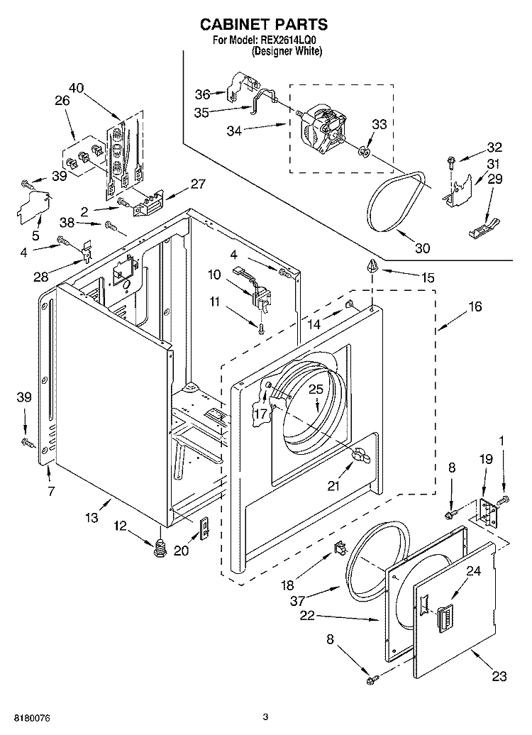 CABINET PARTS Diagram and Parts List for REX2614LQ0  Roper Dryer