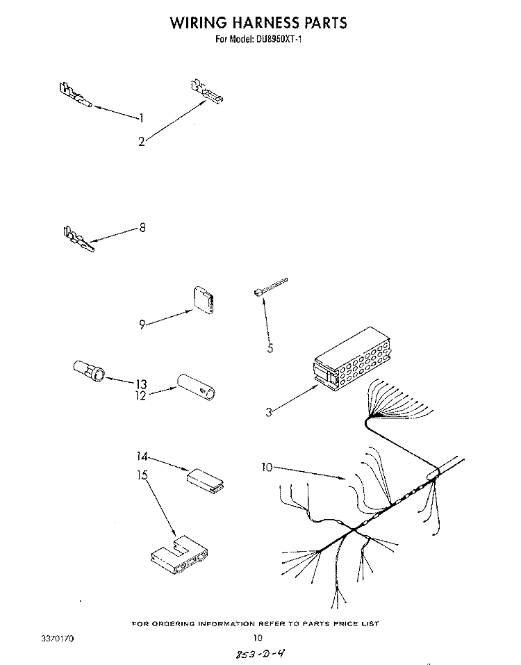 WIRING HARNESS Diagram and Parts List for DU8950XT1  Whirlpool Dishwasher