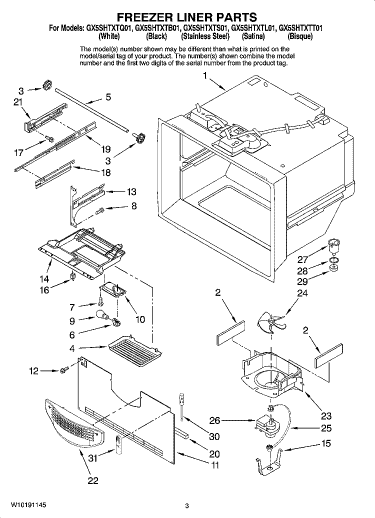 FREEZER LINER PARTS Diagram and Parts List for GX5SHTXTB01  Whirlpool Refrigerator