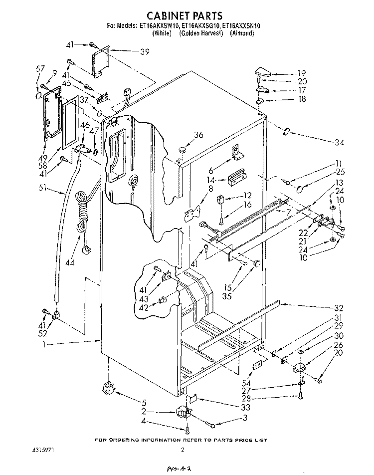 CABINET Diagram and Parts List for ET16AKXSW10  Whirlpool Refrigerator