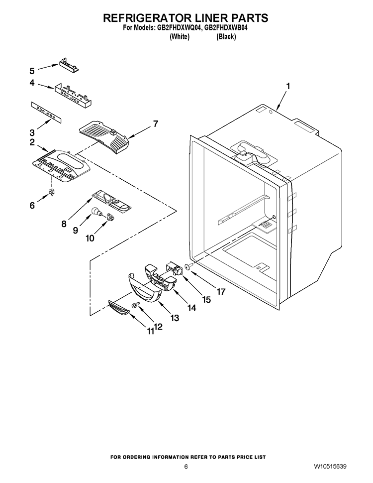 REFRIGERATOR LINER PARTS Diagram and Parts List for GB2FHDXWB04  Whirlpool Refrigerator