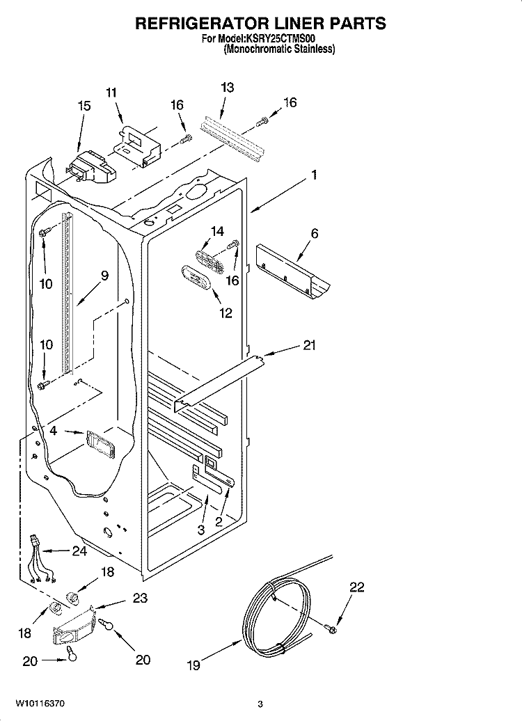 REFRIGERATOR LINER PARTS Diagram and Parts List for KSRY25CTMS00  KitchenAid Refrigerator