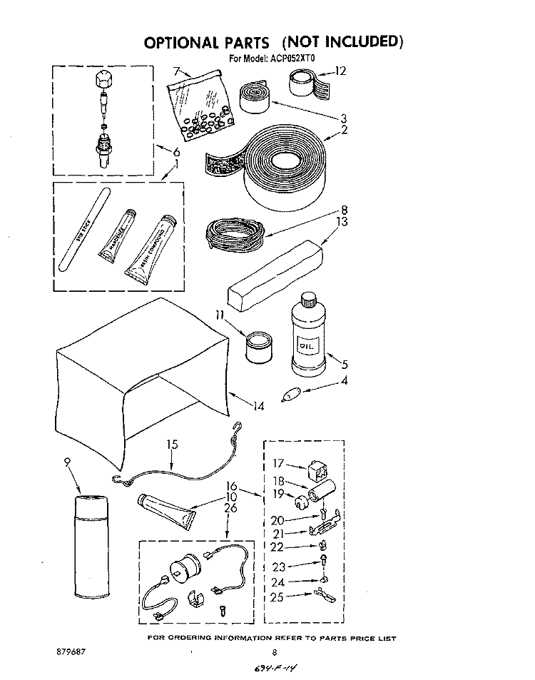 LIT/OPTIONAL Diagram and Parts List for ACP052XT0  Whirlpool Air Conditioner