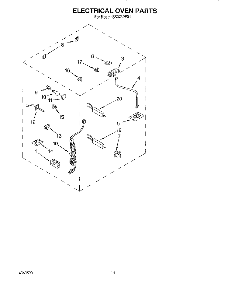 ELECTRICAL OVEN Diagram and Parts List for SS373PEX1  Whirlpool Range