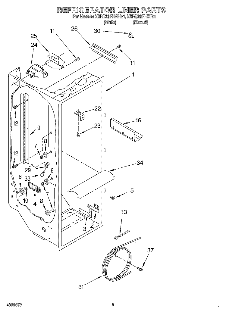 REFRIGERATOR LINER Diagram and Parts List for KSRE22FHBT01  KitchenAid Refrigerator
