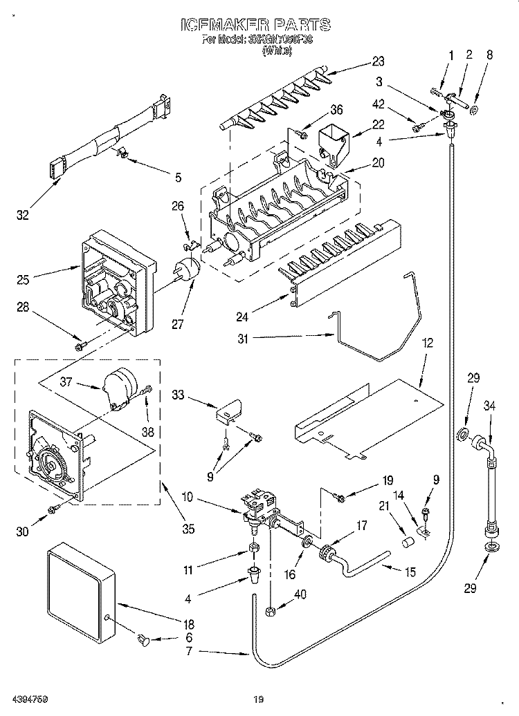 ICEMAKER Diagram and Parts List for 3XKGN7050F00  Whirlpool Refrigerator