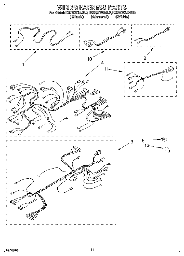 WIRING HARNESS Diagram and Parts List for KEBS278ABL0  KitchenAid Wall Oven