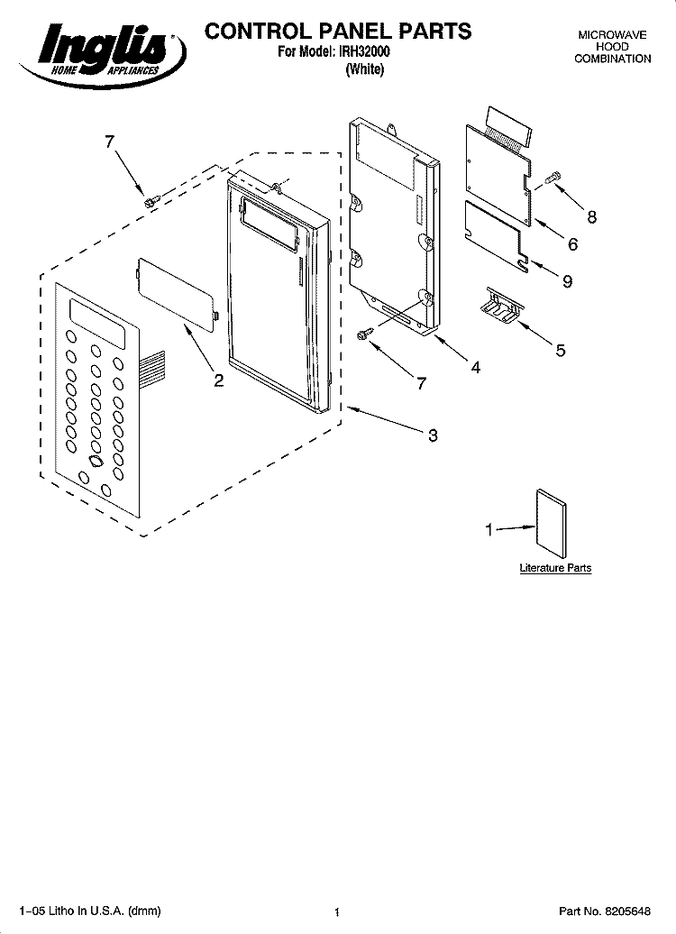 CONTROL PANEL PARTS Diagram and Parts List for IRH32000  Inglis Microwave