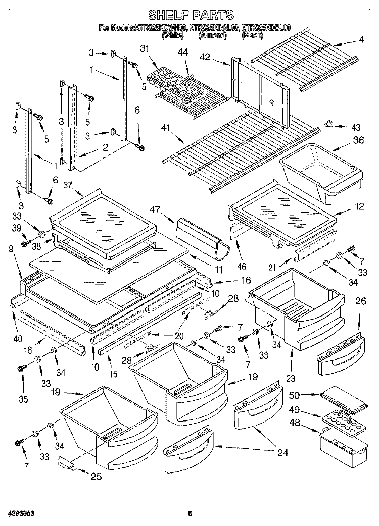 SHELF Diagram and Parts List for KTRS25KDBL00  KitchenAid Refrigerator