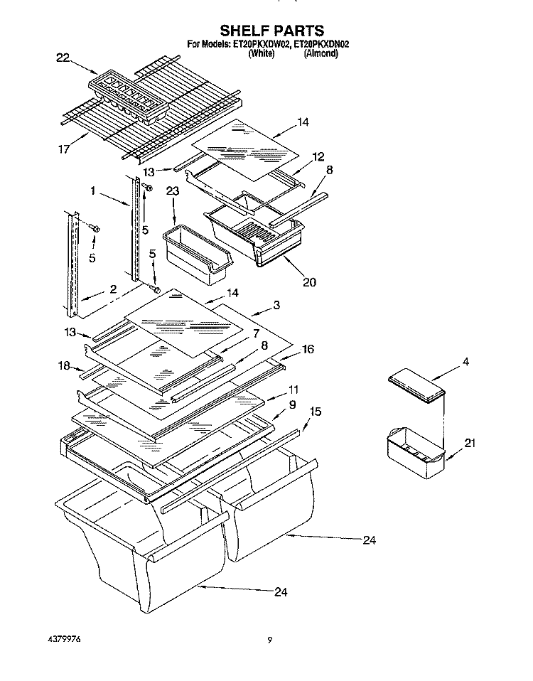 SHELF, LIT/OPTIONAL Diagram and Parts List for ET20PKXDW02  Whirlpool Refrigerator