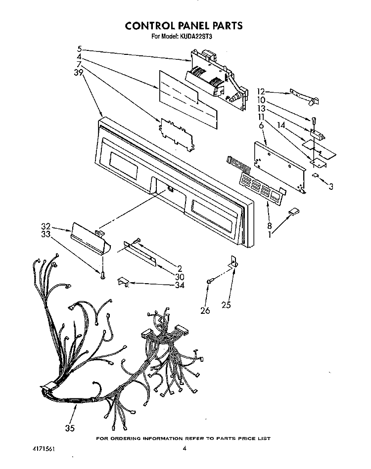 CONTROL PANEL, LIT/OPTIONAL Diagram and Parts List for KUDA22ST3  KitchenAid Dishwasher