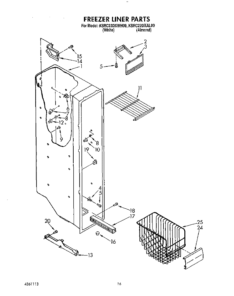 FREEZER LINER Diagram and Parts List for KSRC22DXWH00  KitchenAid Refrigerator