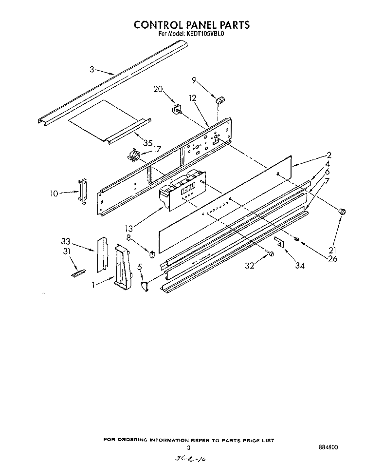 CONTROL PANEL Diagram and Parts List for KEDT105VBL0  KitchenAid Range