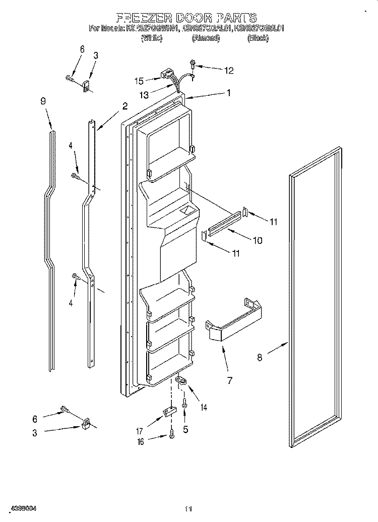 FREEZER DOOR Diagram and Parts List for KSRS27QGWH01  KitchenAid Refrigerator