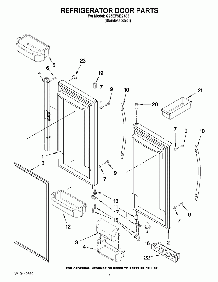 REFRIGERATOR DOOR PARTS Diagram and Parts List for G25EFSB23S9  Whirlpool Refrigerator