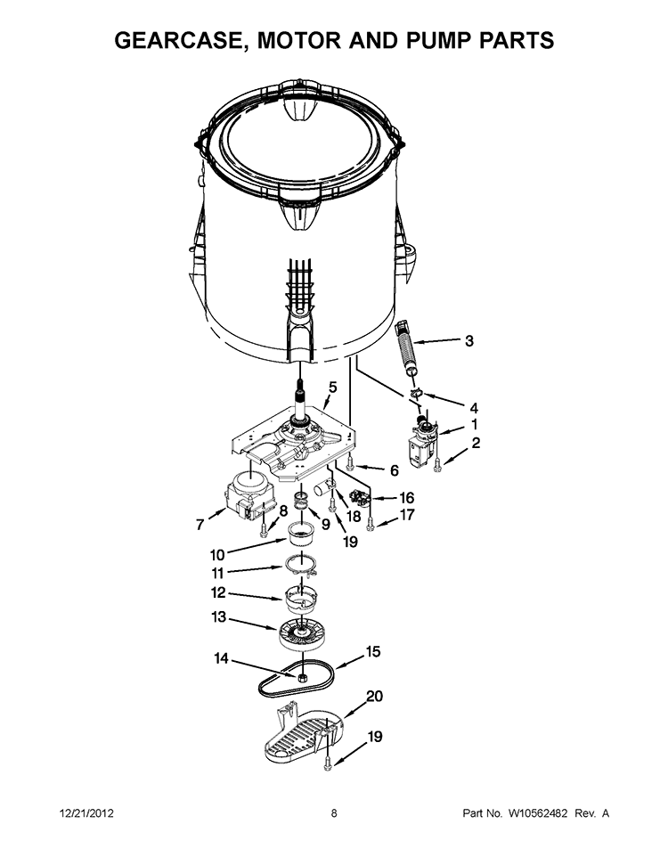 GEARCASE, MOTOR AND PUMP PARTS Diagram and Parts List for CAW9444BW0  Whirlpool Washer