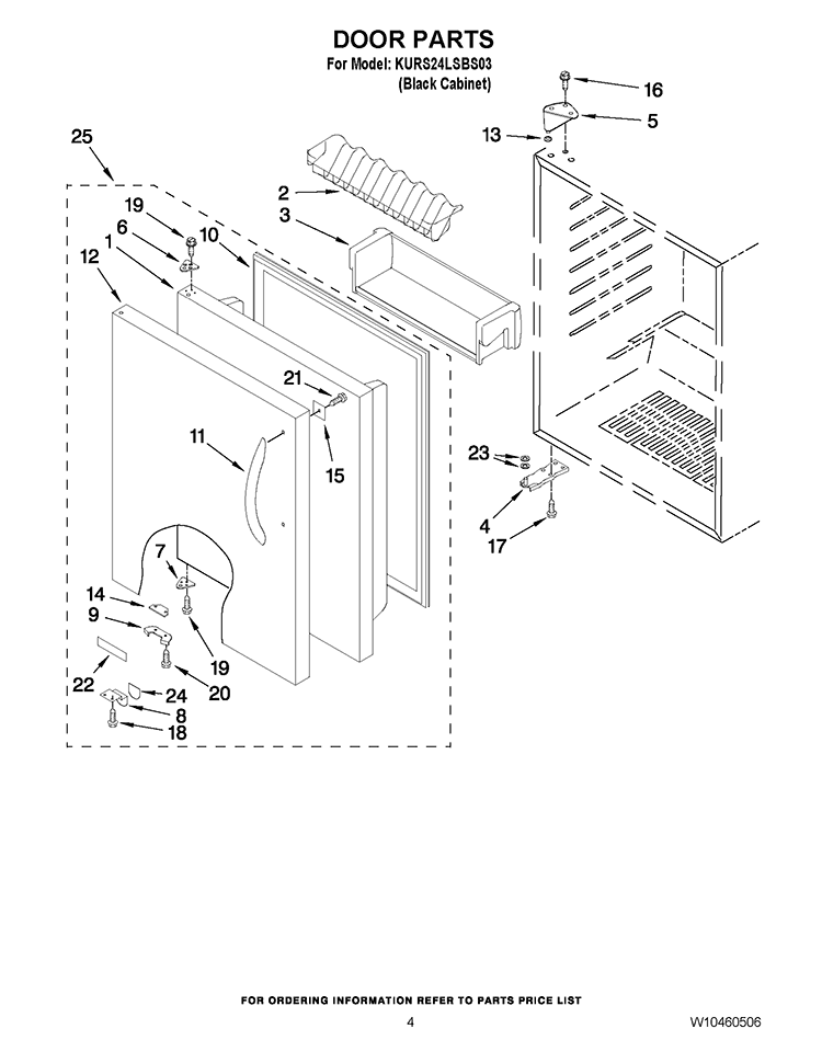 DOOR PARTS Diagram and Parts List for KURS24LSBS03  KitchenAid Refrigerator