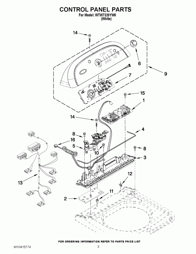 CONTROL PANEL PARTS Diagram and Parts List for WTW7320YW0  Whirlpool Washer