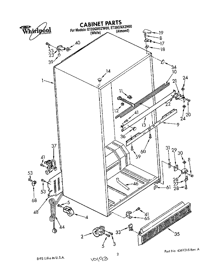 CABINET Diagram and Parts List for ET20GMXZN00  Whirlpool Refrigerator