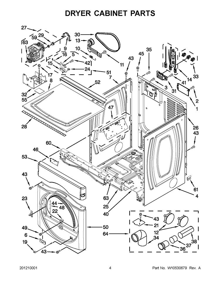DRYER CABINET PARTS Diagram and Parts List for CET8000AQ1  Whirlpool Washer Dryer Combo
