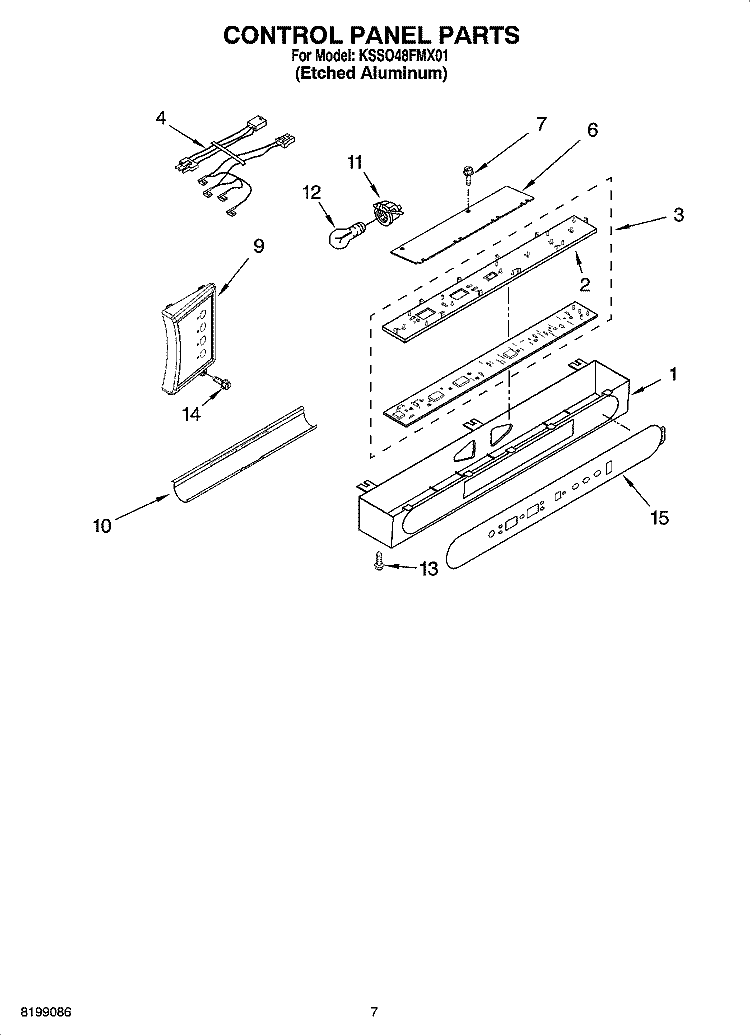 CONTROL PANEL PARTS Diagram and Parts List for KSSO48FMX01  KitchenAid Refrigerator