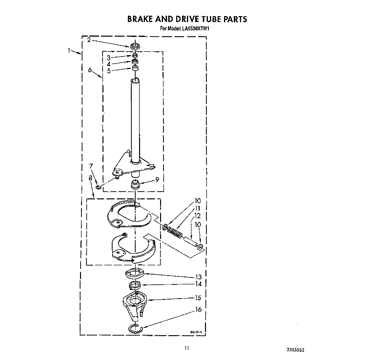 BRAKE AND DRIVE TUBE Diagram and Parts List for LA5530XTF1  Whirlpool Washer