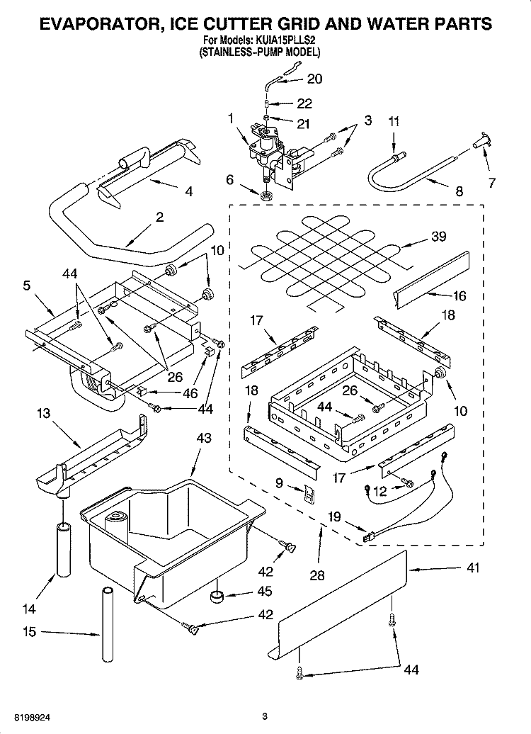 EVAPORATOR ICE CUTTER GRID AND WATER PARTS Diagram and Parts List for KUIA15PLLS2  KitchenAid Ice Maker