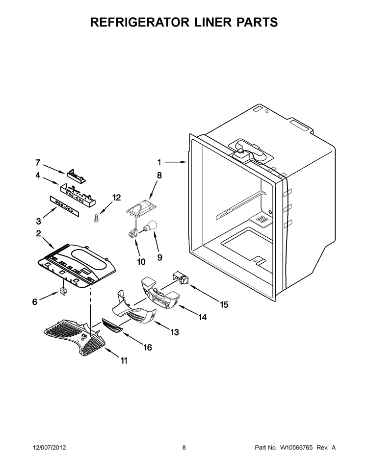 REFRIGERATOR LINER PARTS Diagram and Parts List for ITB19440Q03  Inglis Refrigerator