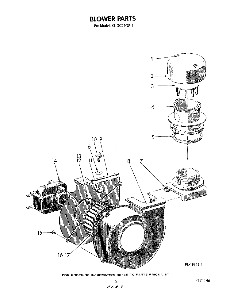 BLOWER Diagram and Parts List for KUDC210S1  KitchenAid Dishwasher