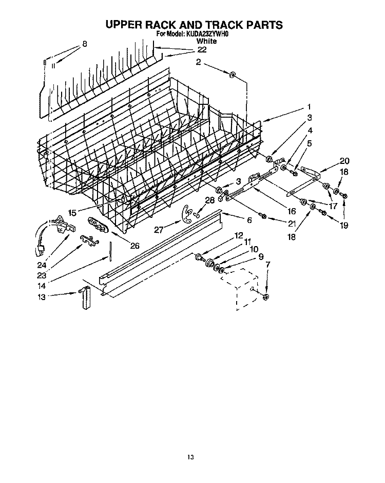 UPPER RACK AND TRACK Diagram and Parts List for KUDA23ZYWH0  KitchenAid Dishwasher