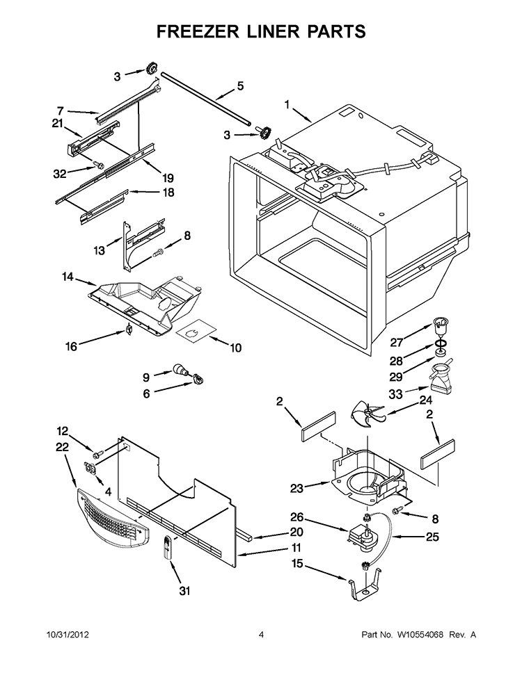 FREEZER LINER PARTS Diagram and Parts List for EB9FVHLWS03  Whirlpool Refrigerator