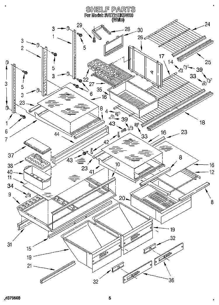 SHELF, LIT/OPTIONAL Diagram and Parts List for 3VET21DKBW00  Whirlpool Refrigerator