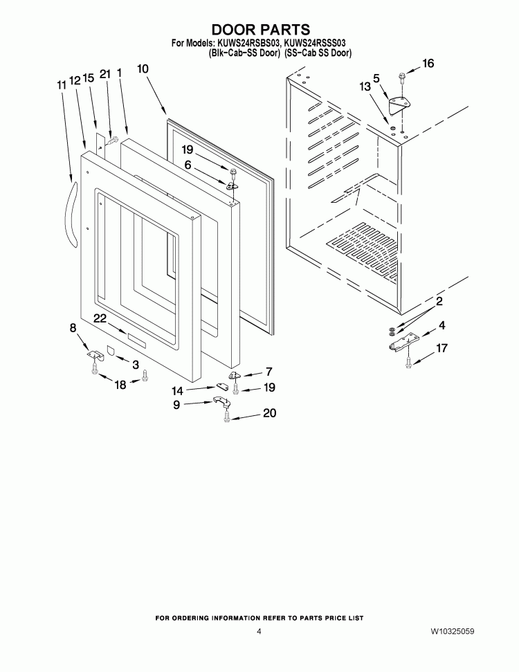 DOOR PARTS Diagram and Parts List for KUWS24RSBS03  KitchenAid Wine and Beverage Cooler
