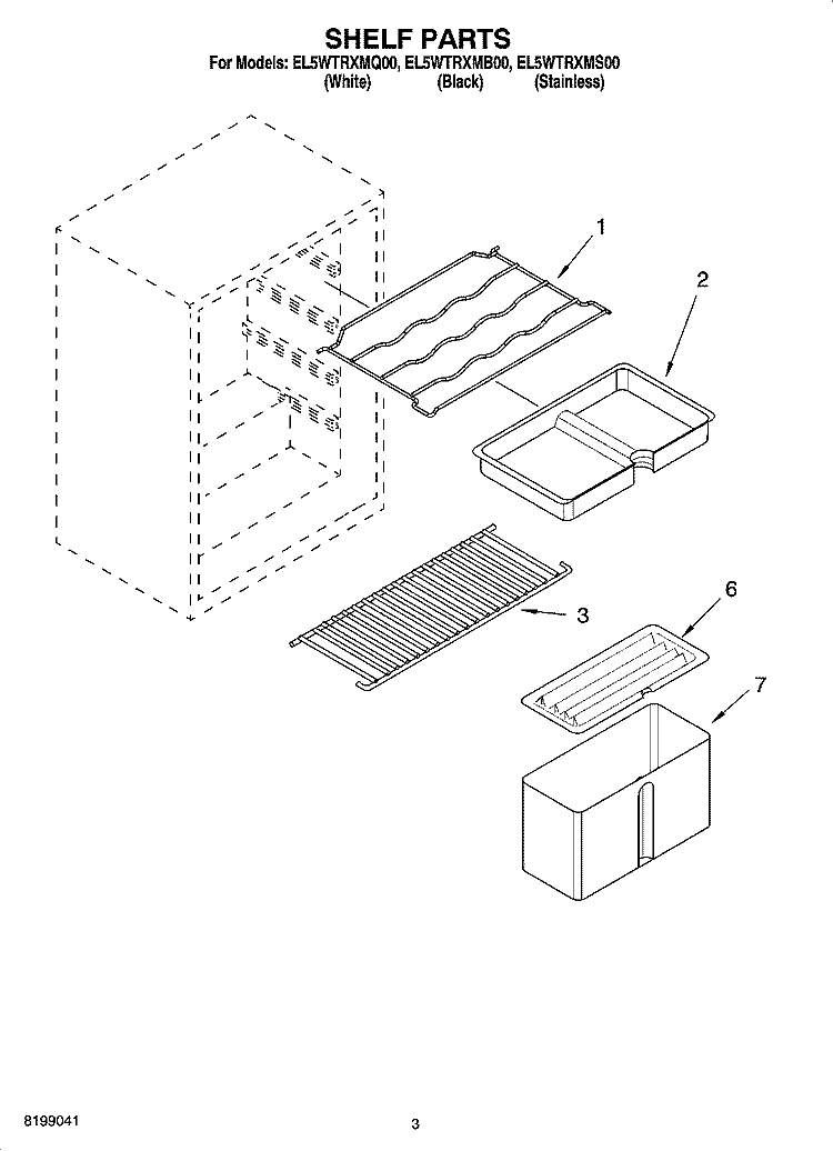 SHELF PARTS Diagram and Parts List for EL5WTRXMQ00  Whirlpool Refrigerator