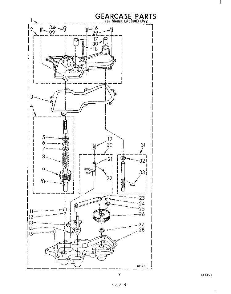 GEARCASE Diagram and Parts List for LA5880XKW2  Whirlpool Washer