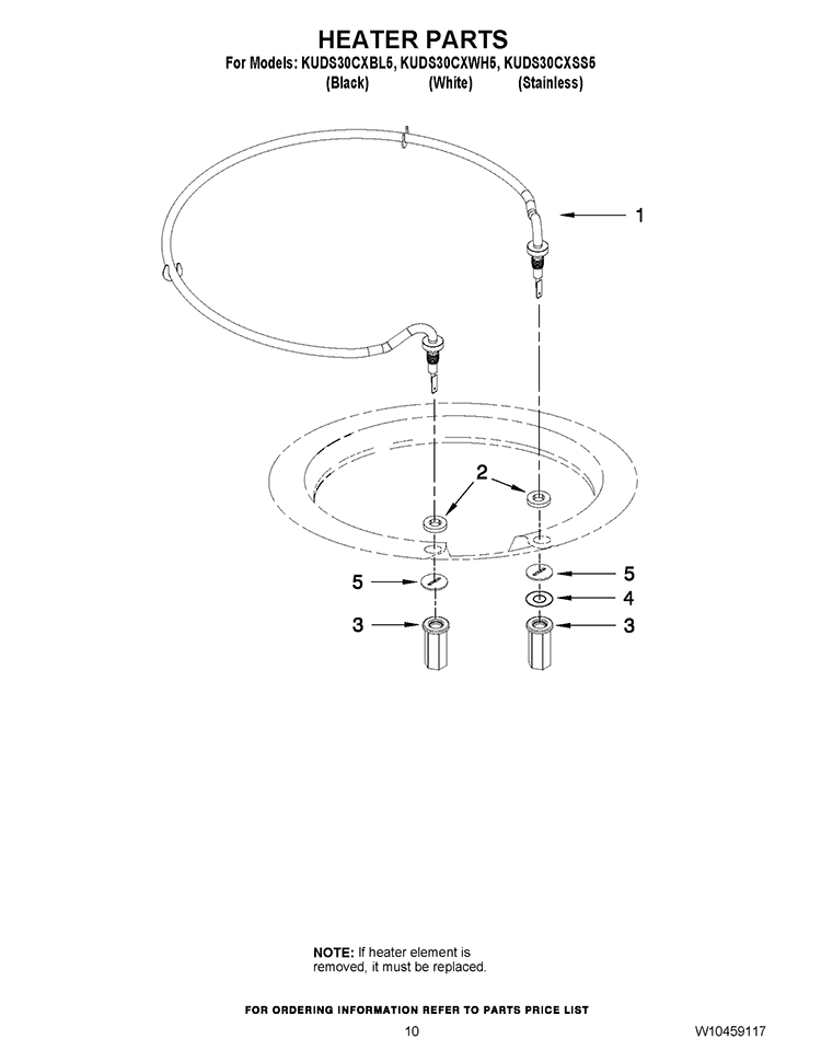 HEATER PARTS Diagram and Parts List for KUDS30CXBL5  KitchenAid Dishwasher