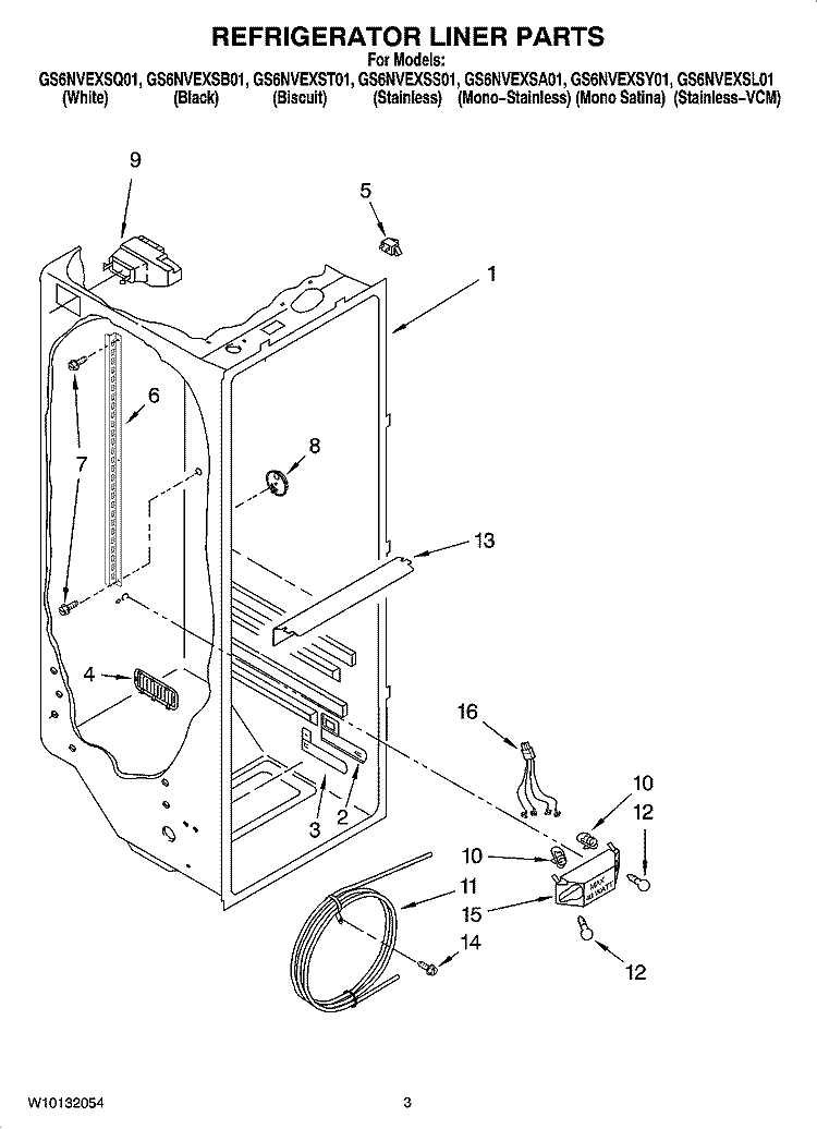 REFRIGERATOR LINER PARTS Diagram and Parts List for GS6NVEXSB01  Whirlpool Refrigerator