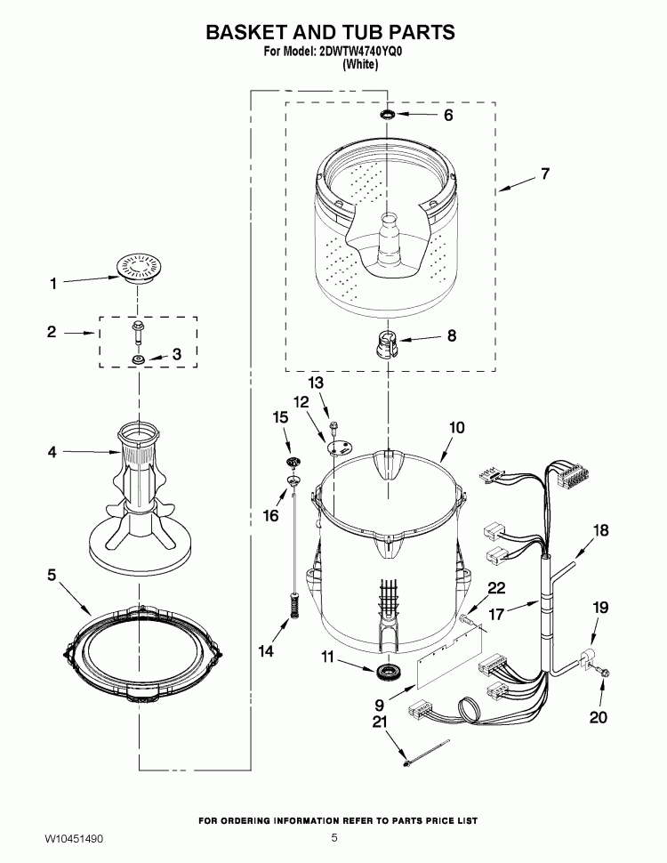 BASKET AND TUB PARTS Diagram and Parts List for 2DWTW4740YQ0  Whirlpool Washer