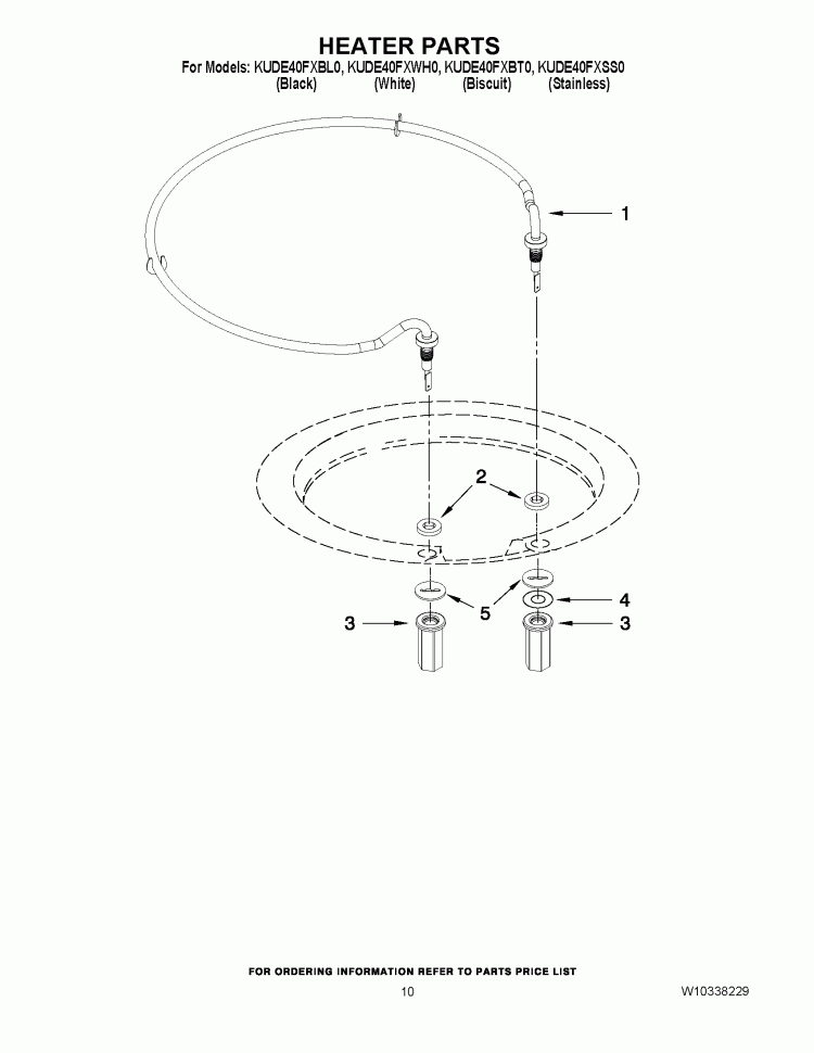 HEATER PARTS Diagram and Parts List for KUDE40FXWH0  KitchenAid Dishwasher