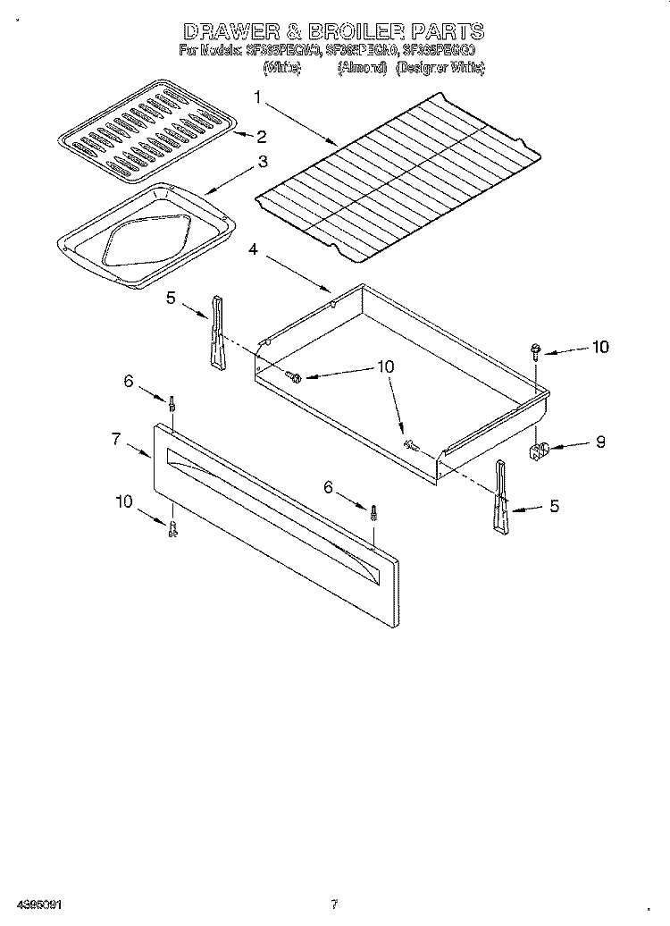 DRAWER & BROILER Diagram and Parts List for SF365PEGN0  Whirlpool Range