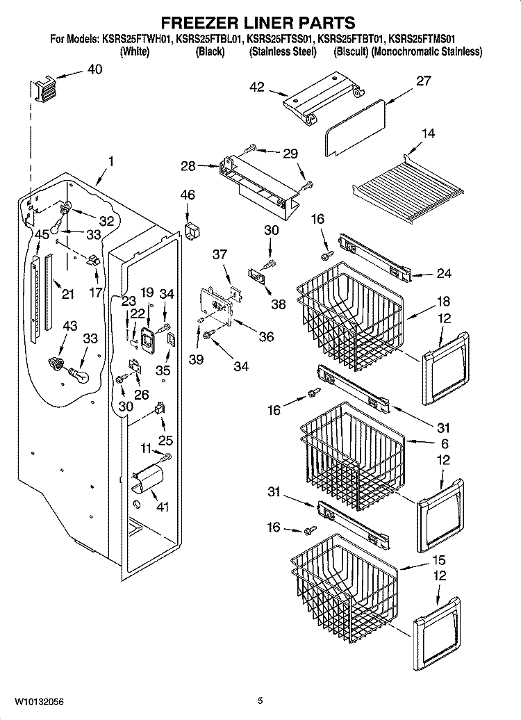 FREEZER LINER PARTS Diagram and Parts List for KSRS25FTSS01  KitchenAid Refrigerator
