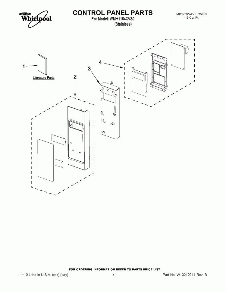 CONTROL PANEL PARTS Diagram and Parts List for WMH1164XVS0  Whirlpool Microwave